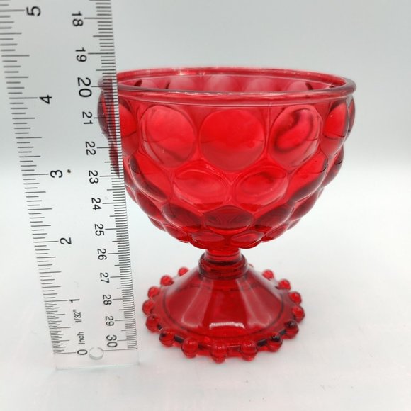 Ruby Red Bubble Glasses Hobnail Boopie Footed Goblet Cranberry Vintage Lot of 2 - Picture 5 of 11